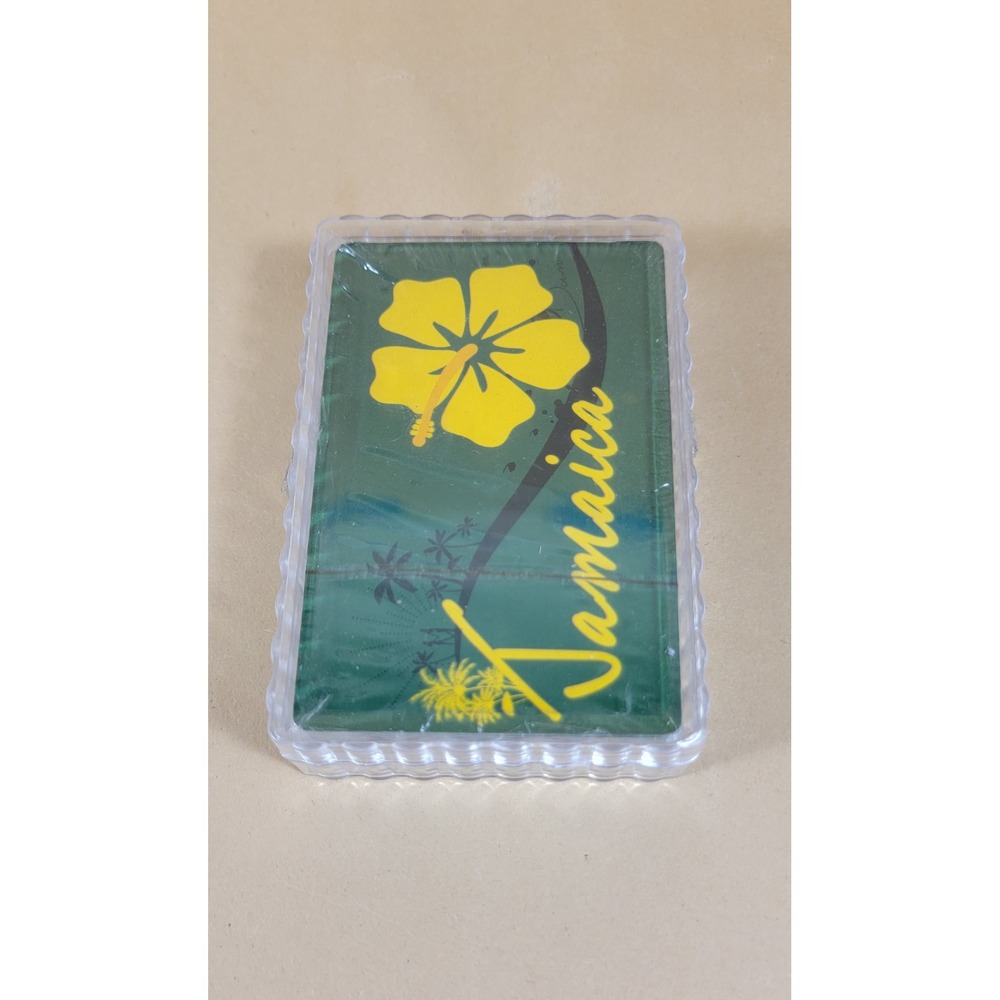 Jamaica Souvenir Playing Cards Green Yellow Hibiscus Tropical Travel Deck Case